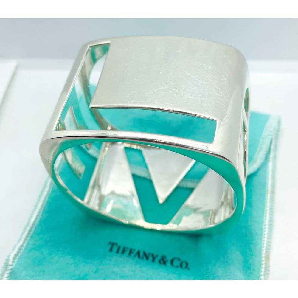 Tiffany & Co. Love Era Stencil Cuff Bangle Bracelet Silver Wrist Size 6.25-6.75" - Picture 12 of 16